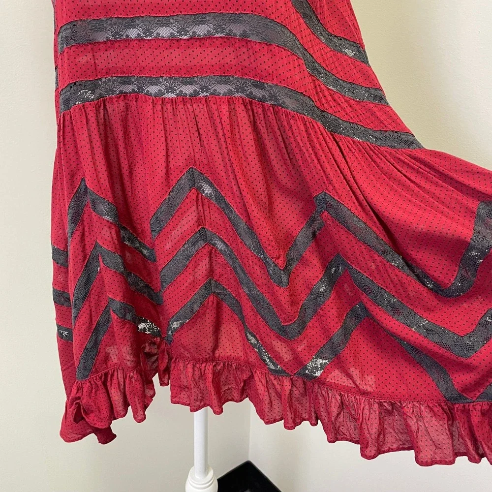 Free People Intimately Red Polka Dot Lace Trim Ruffle Slip Tunic Top XS Boho - Picture 3 of 16